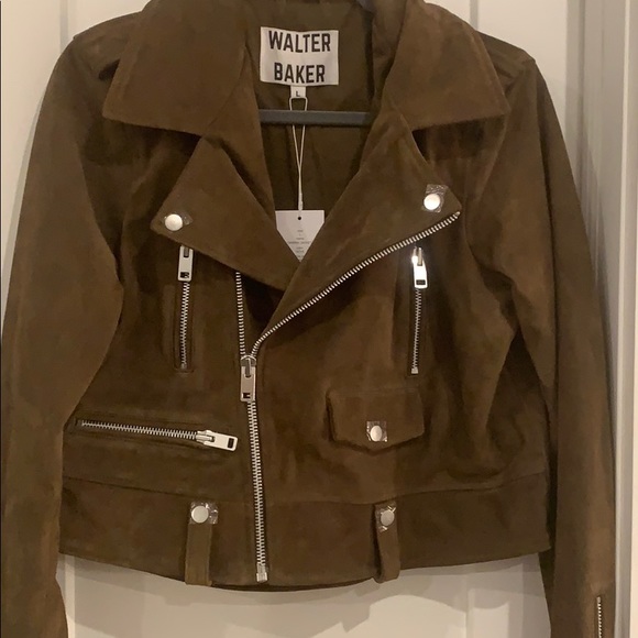 NWT Walter Baker Genuine Suede Asymmetrical Jacket in Army Green / Olive - Picture 2 of 4